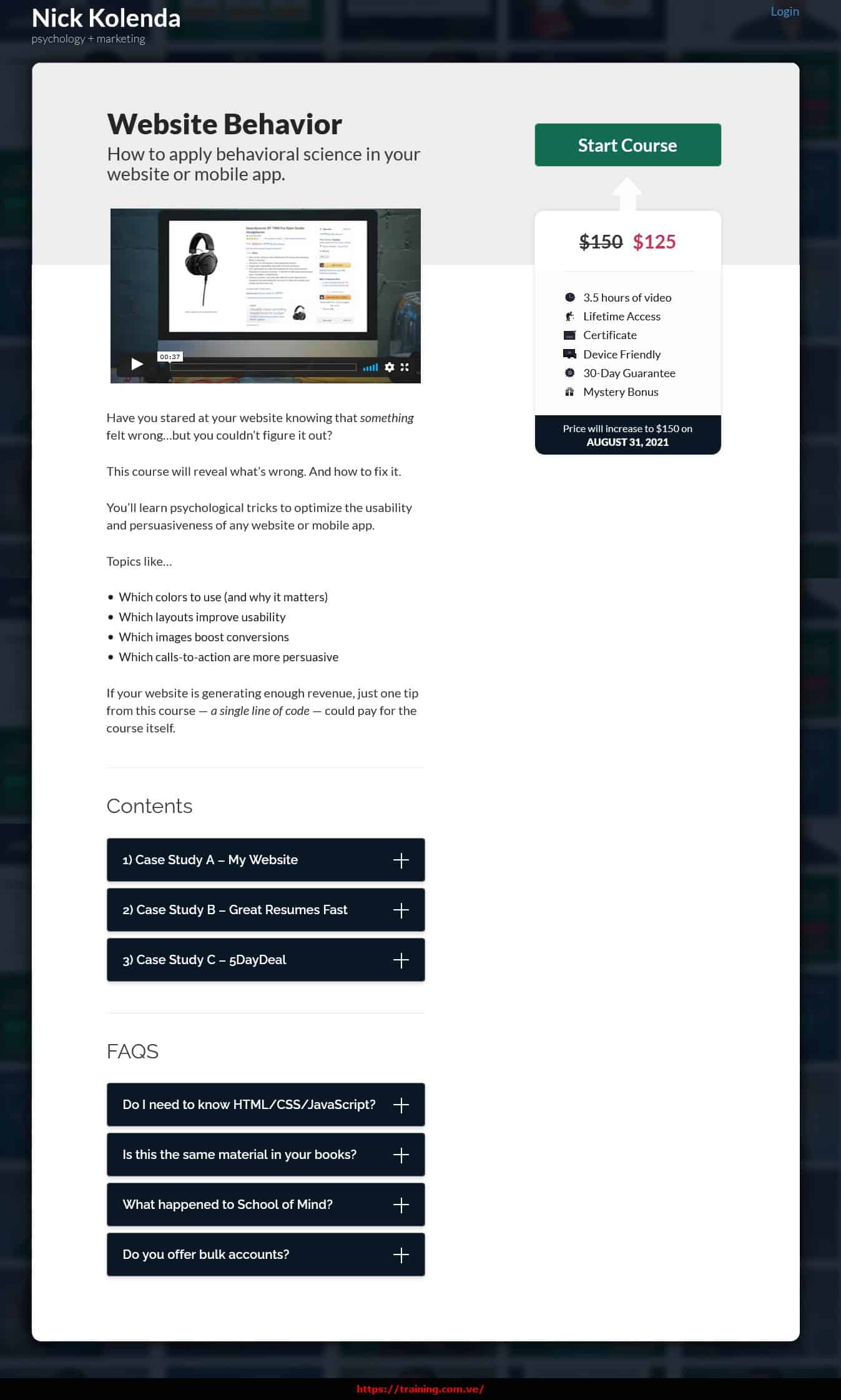 Website Behavior by Nick Kolenda sales page Website Behavior by Nick Kolenda sales page