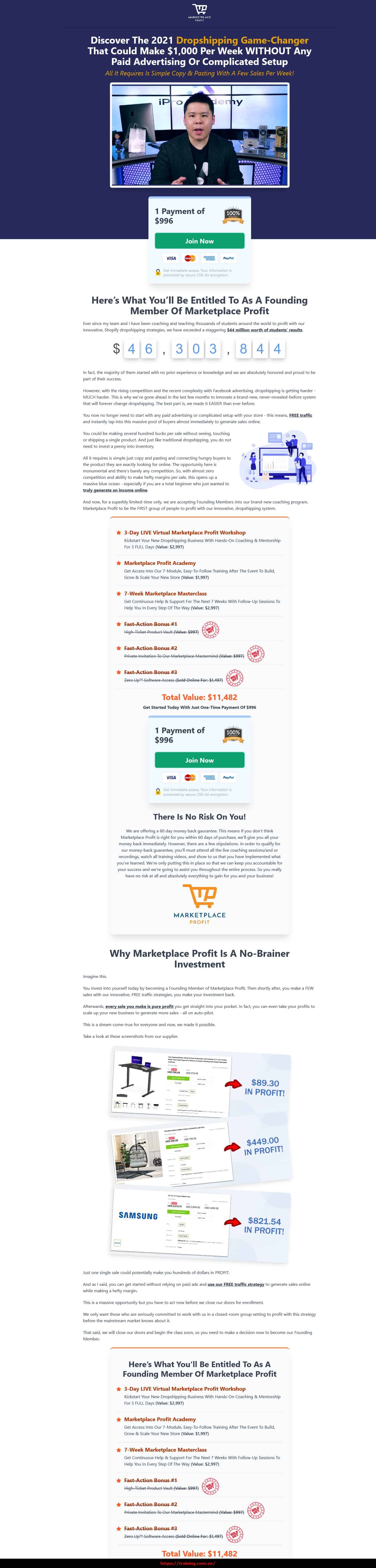 #214 - 'iPro Academy I Marketplace Profit Academy' Marketplace Profit Academy by Fred Lam sales page