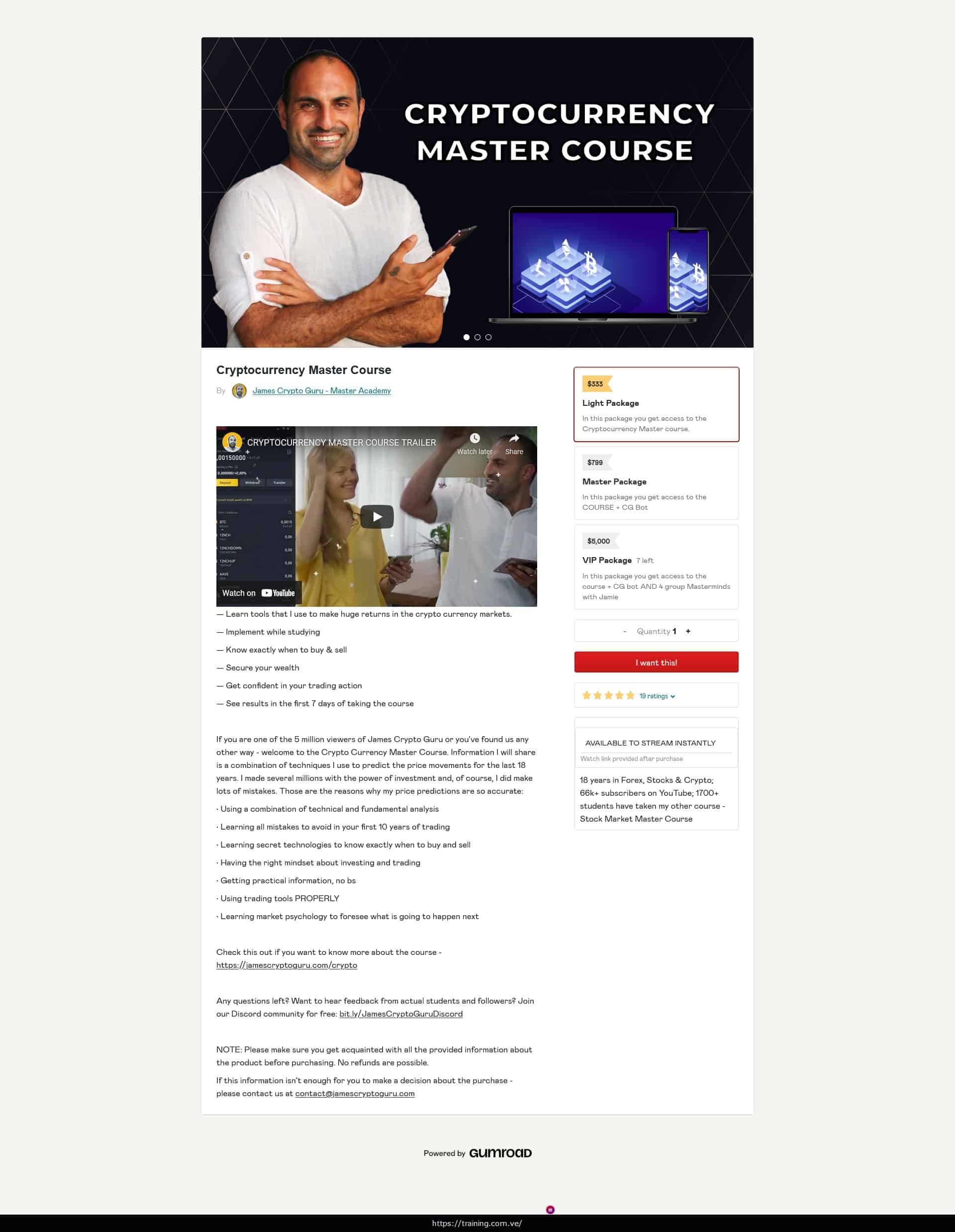 Cryptocurrency Master Course by James Crypto Guru Sales Page
